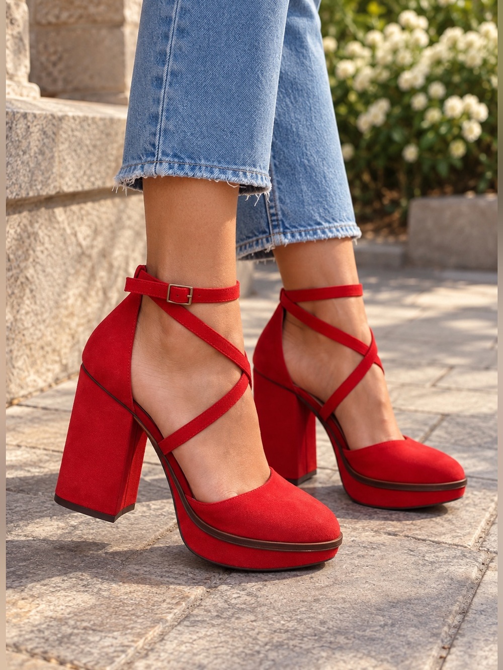Free People FP Collection Remi Platform Red Suede Heels EU 39 US 8.5